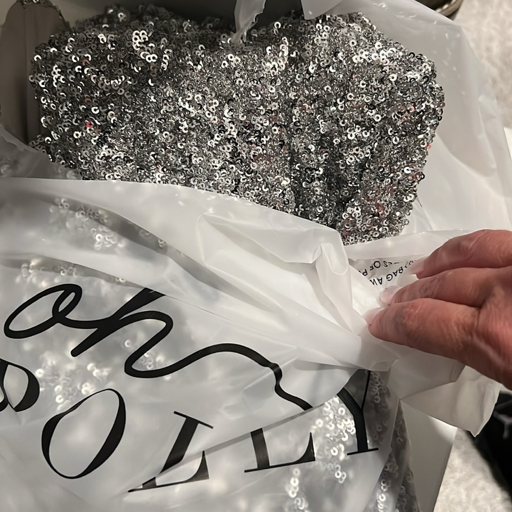 Oh Polly Silver Strapless Dress - Picture 12 of 12